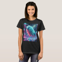 Diseño de camiseta de león cósmico neón.