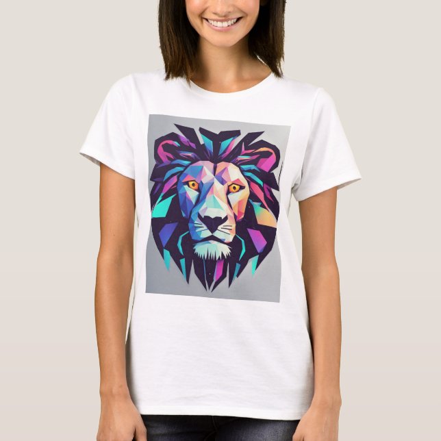 Diseño de camiseta de león geométrico neón futuris (Anverso)