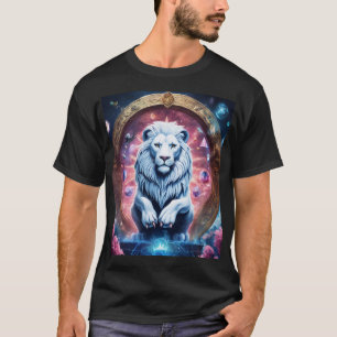 Diseño de camiseta de león holográfico geométrico