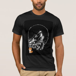 Diseño de camiseta de luna negra y lobo