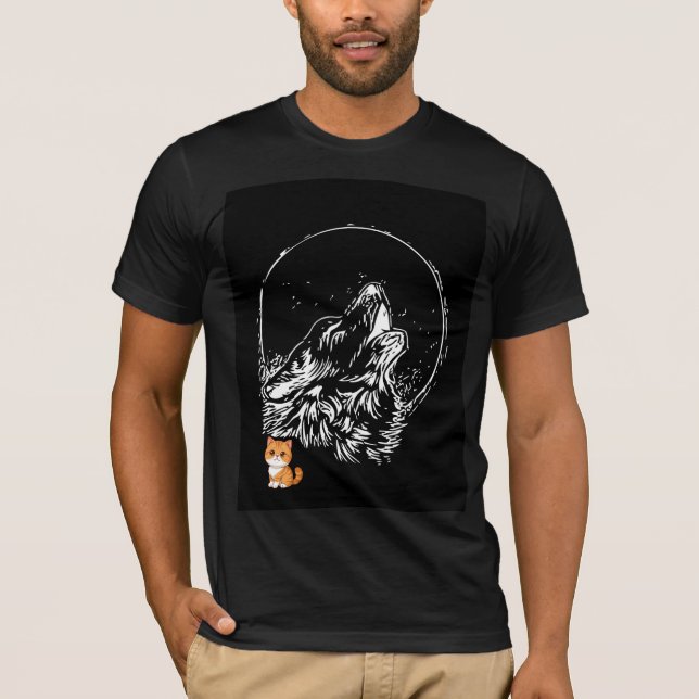 Diseño de camiseta de luna negra y lobo  (Anverso)