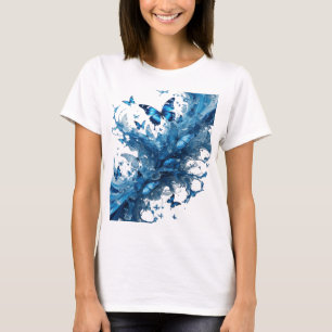 Diseño de camiseta de mariposas azules vibrantes e