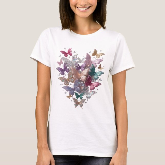Diseño de camiseta de mariposas corazón de plata c (Anverso)