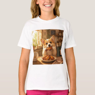diseño de camiseta de perro comiendo pollo