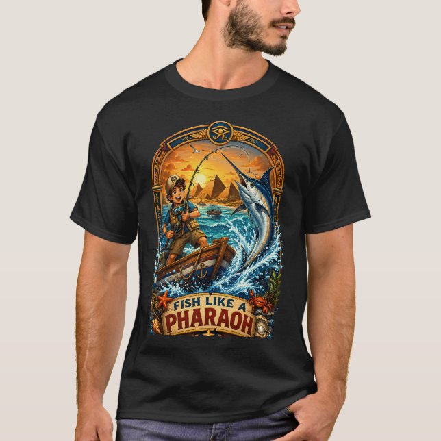 Diseño de camiseta de pesca como un faraón (Anverso)
