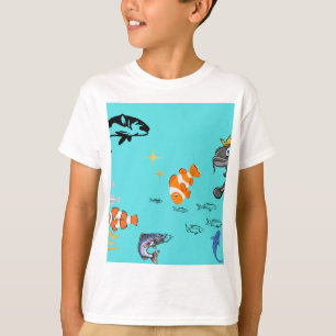 Diseño de camiseta de pez de color acuático de ens