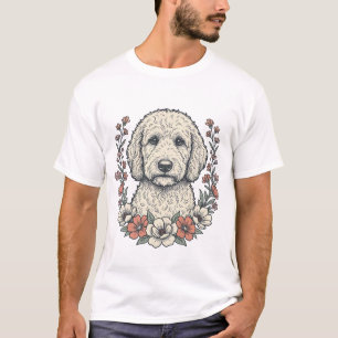 Diseño de camiseta de retrato de perro rizado flor
