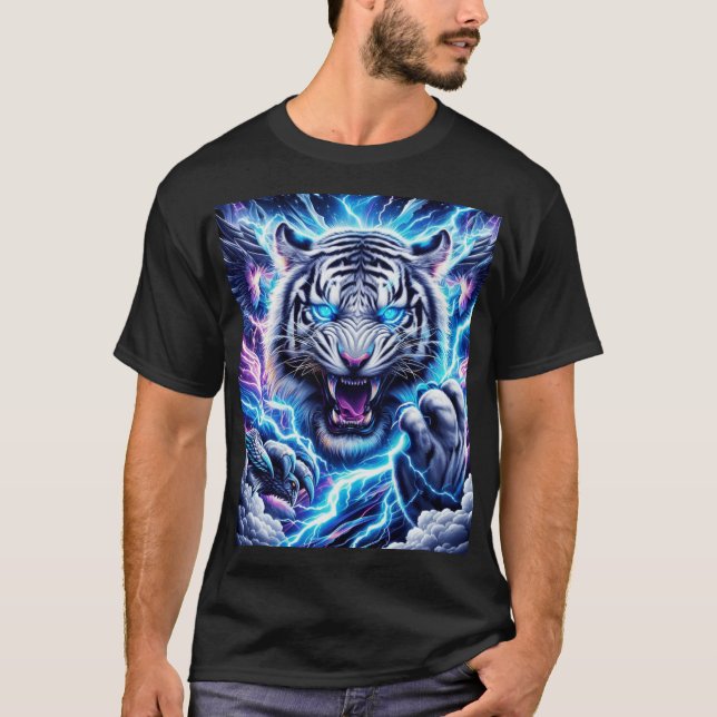 Diseño de camiseta de tigre con iluminación azul e (Anverso)
