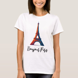 Diseño de camiseta de viaje titulada Bonjour París