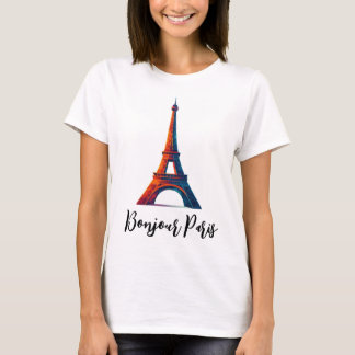 Diseño de camiseta de viaje titulada Bonjour París
