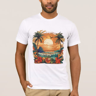 Diseño de camiseta del paraíso tropical del atarde