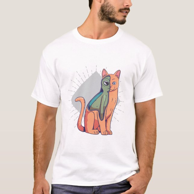 Diseño de camiseta divertida de gato alienígena de (Anverso)