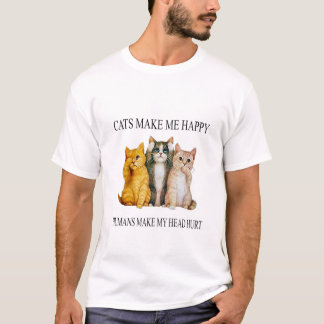 Diseño de camiseta Gatos felices y dolores de cabe