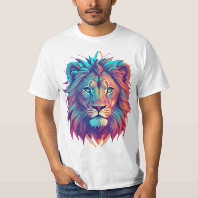 Diseño de camiseta geométrica de leones cósmicos (Anverso)