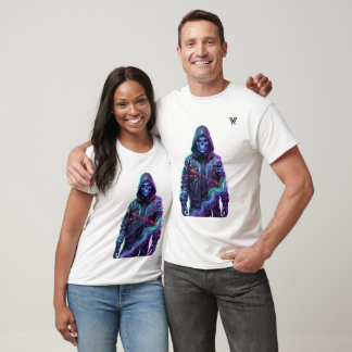Diseño de camiseta gráfica futurista neon cyberpun