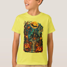 Diseño de camiseta nocturna de Mansión Embrujada d