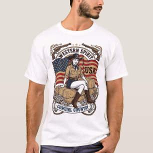 Diseño de camiseta patriótica de vaquera occidenta