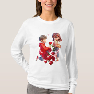 Diseño de camiseta romántica de pareja de dibujos