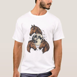 Diseño de camiseta vectorial de caballo luna graba
