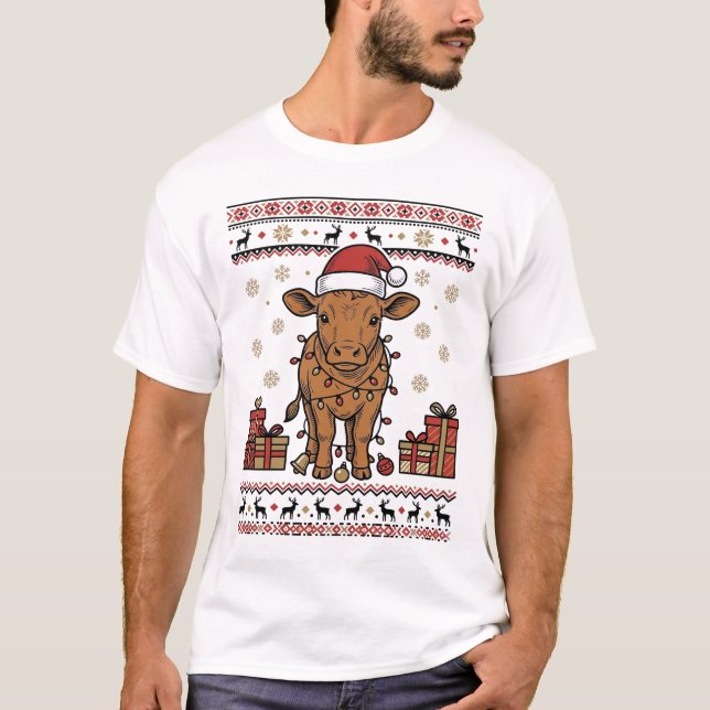 Diseño de camiseta vectorial de vaca de Navidad vi (Anverso)