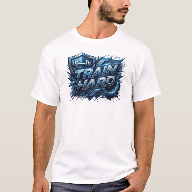 Diseño de camiseta Vibrant Navy TRAIN HARD (Anverso)