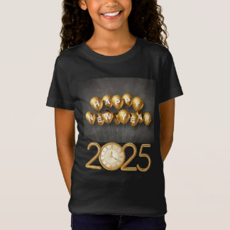 Diseño de camisetas de Año Nuevo 2025 con globos y