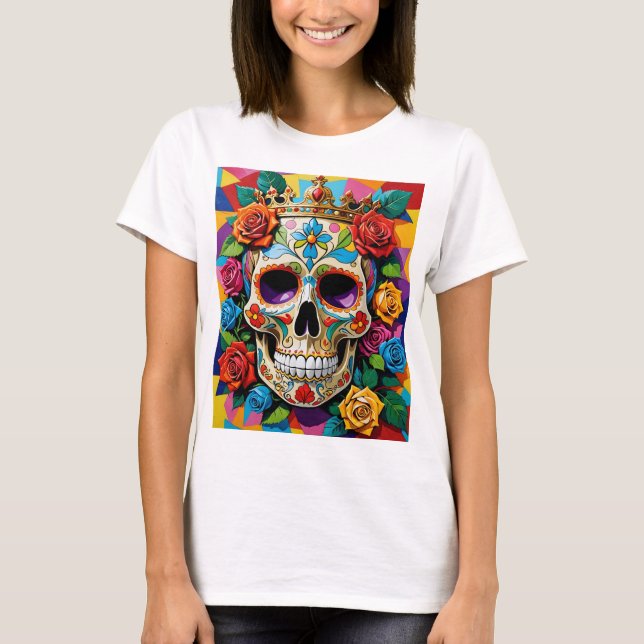 Diseño de camisetas de arte de azucar con flores y (Anverso)