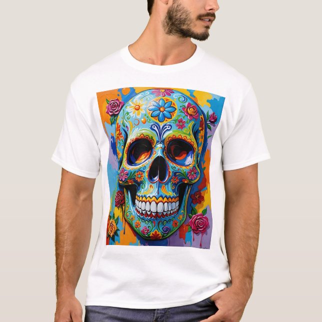 Diseño de camisetas de arte de azucar con flores y (Anverso)