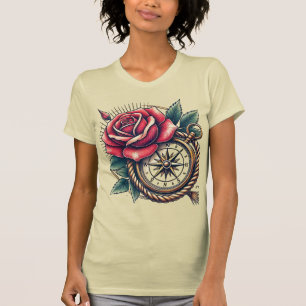 Diseño de camisetas de brújula y Rosa estilo tatua