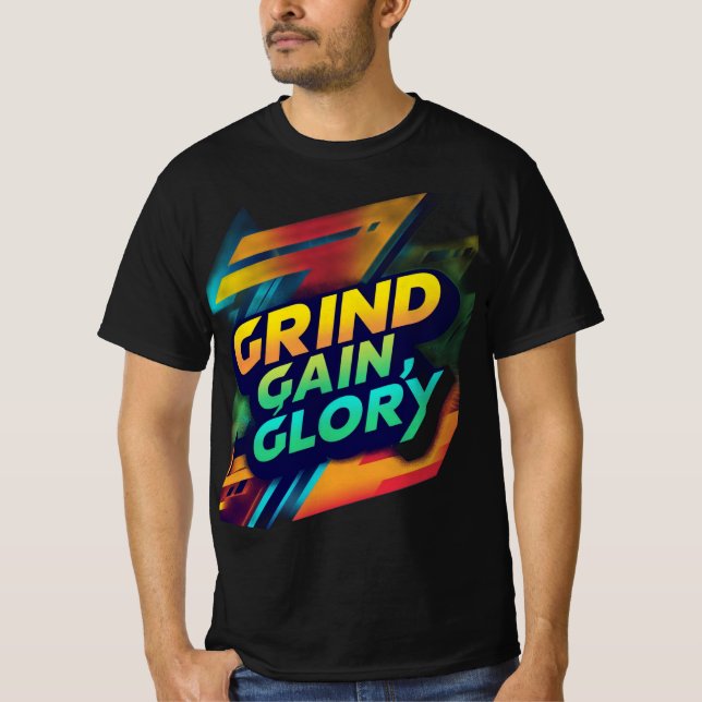 Diseño de camisetas "Grind, Gain, Glory" (Anverso)