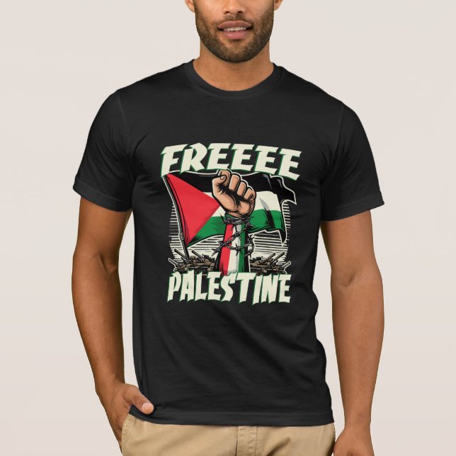 Diseño de camisetas negras Free Palestine 2024 (Anverso)