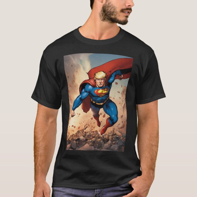 diseño de camisetas por Donald Trump, superhéroe (Anverso)