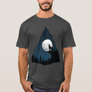 Diseño de camisetas Wolf Howling Moon Tree