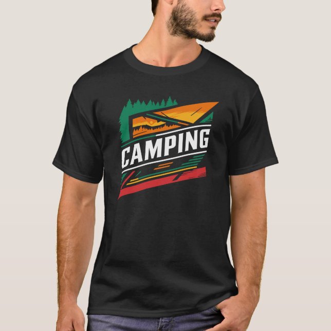 Diseño de camping en una camiseta negra (Anverso)
