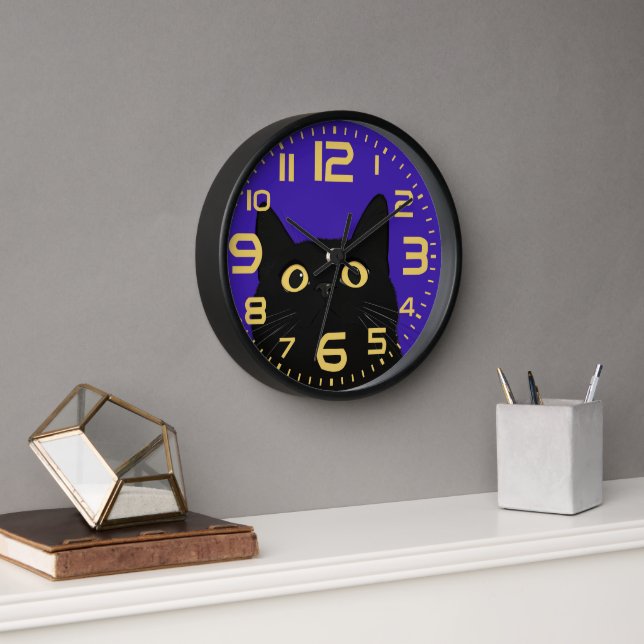 Diseño de cara de reloj de gato negro juguetón (Oficina)