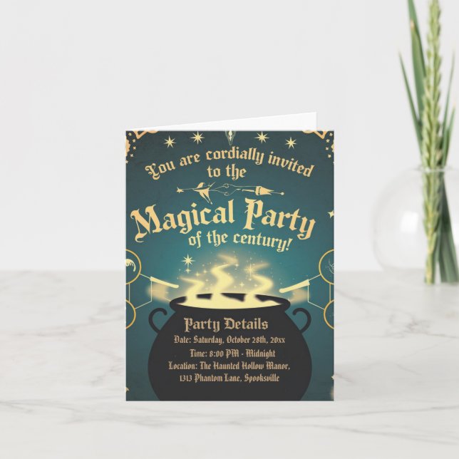 Diseño de Cauldron para invitaciones mágicas a fie (Anverso)
