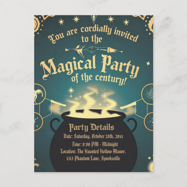 Diseño de Cauldron para invitaciones mágicas a fie (Anverso)