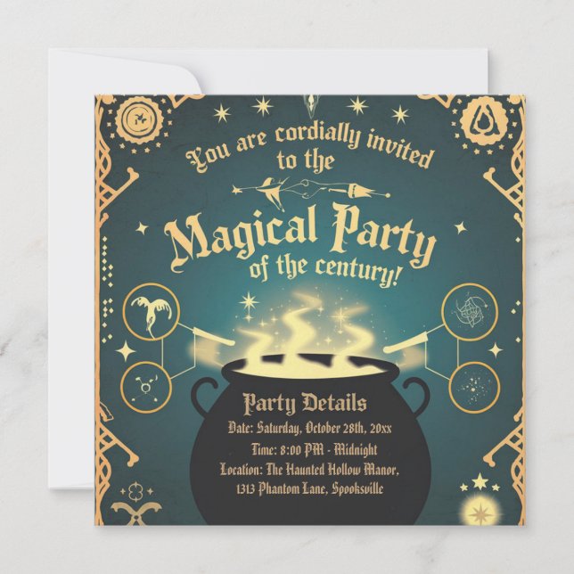 Diseño de Cauldron para invitaciones mágicas a fie (Anverso)