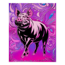 Diseño de cerdo rosado Poster brillante arte de pa