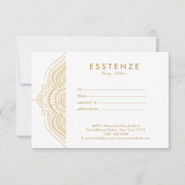 Diseño de certificado de regalo de Mandala Gold (Reverso)