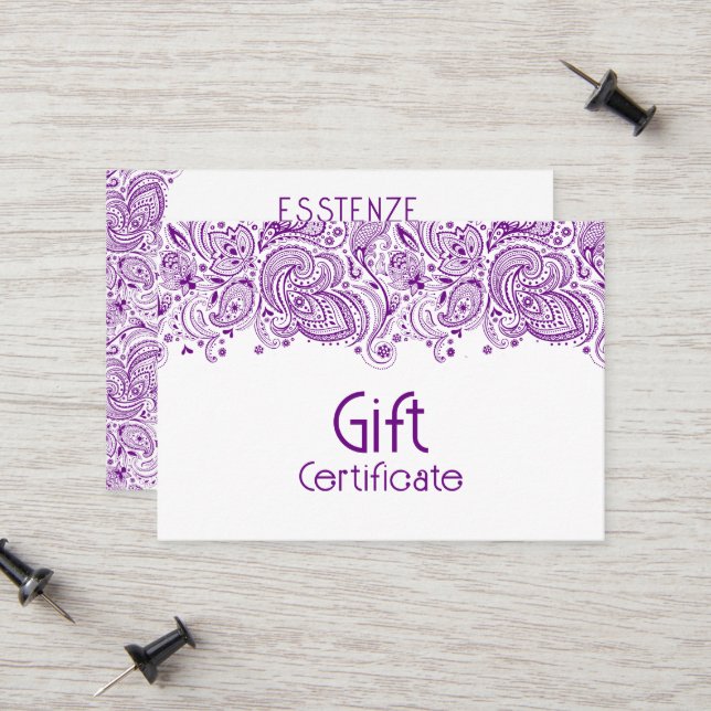 Diseño de Certificado de Regalo de Paisley Blanco  (Anverso/Reverso In Situ)