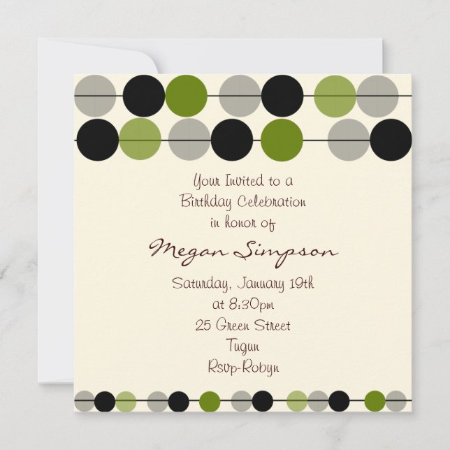 Diseño de Círculo Verde Moderno Invitación de cump (Anverso)