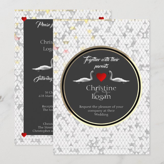 Diseño de cisnes románticos para la invitación a l (Anverso / Reverso)