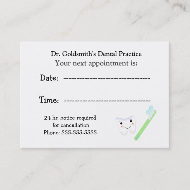 Diseño de cita dental de diente y cepillo (Anverso)