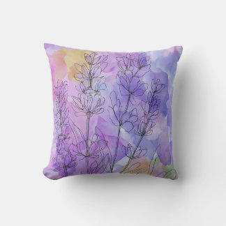 Diseño de cojín decorativo de acuarela floral púrp
