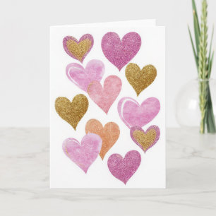 Diseño de Corazones Dorados Rosados Tarjeta del Dí