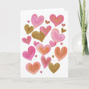 Diseño de Corazones Dorados Rosados Tarjeta del Dí