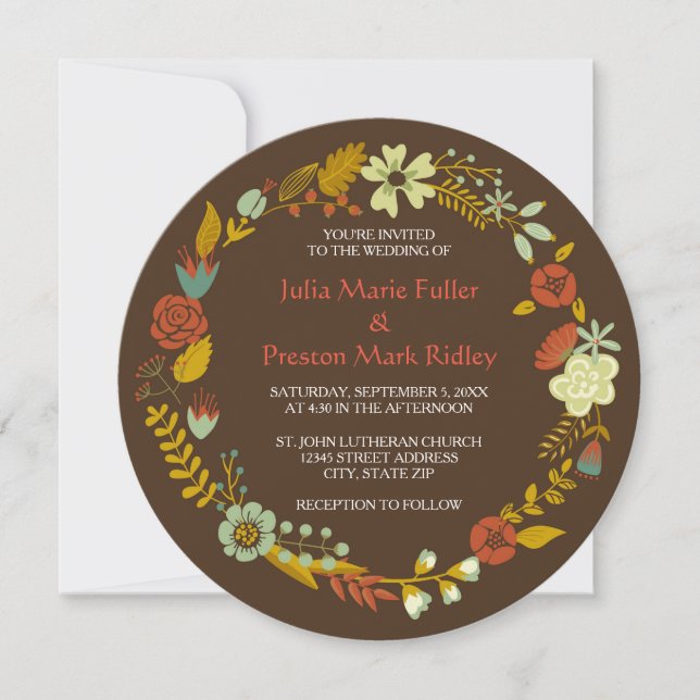 Diseño de Corona Circular de Otoño - Invitación de (Anverso)