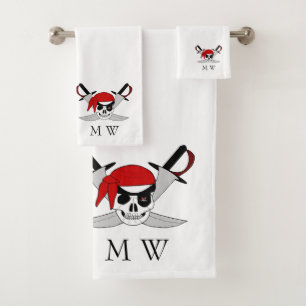 Diseño de cráneo de pirata y espadas monogramado