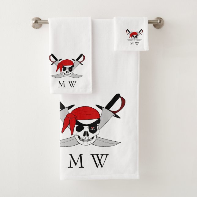 Diseño de cráneo de pirata y espadas monogramado (In situ)
